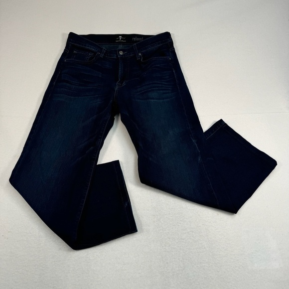7 For All Mankind Relaxed Straight Leg Jeans Mens Size 33 Dark Blue Mid Rise - Picture 2 of 13